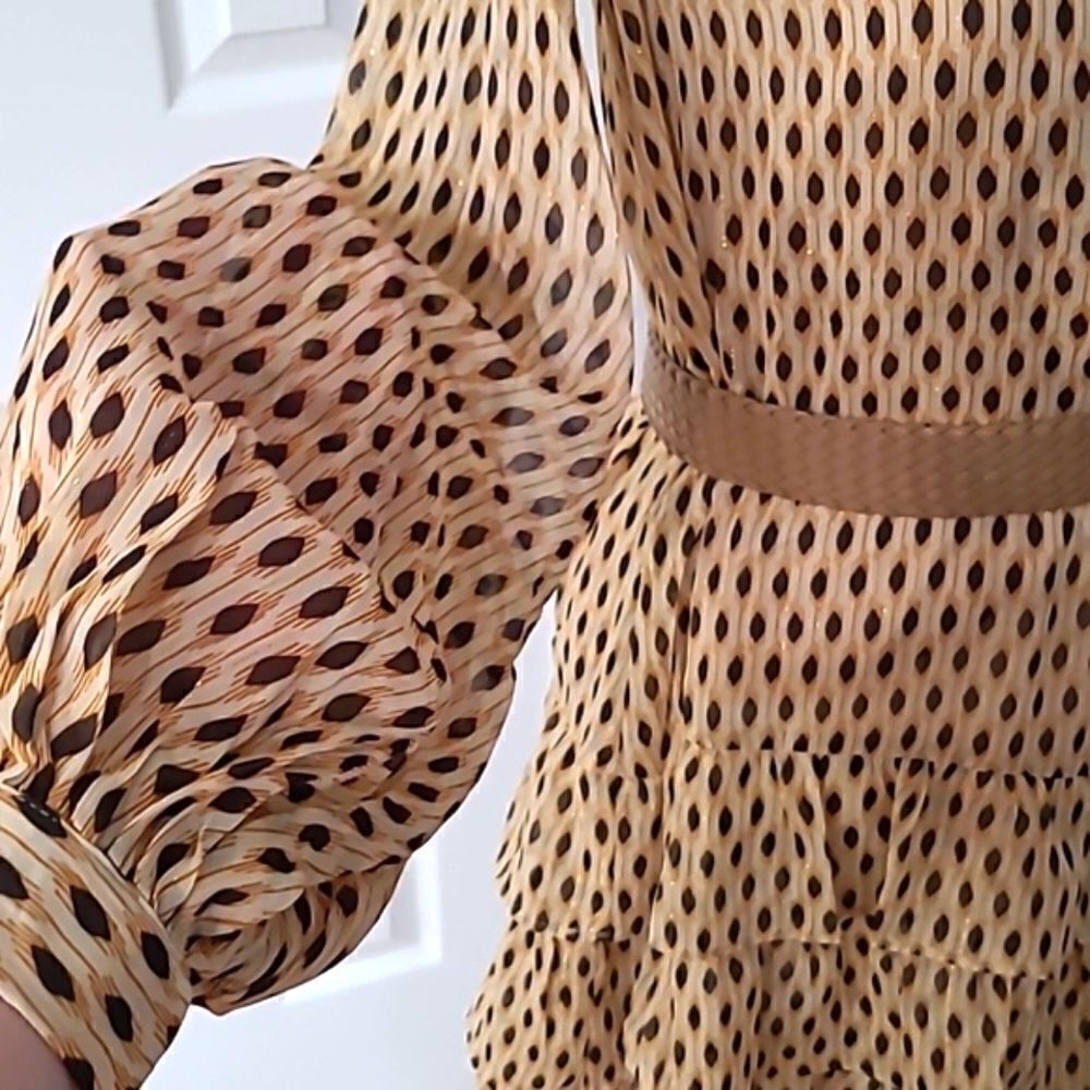 Chiffon Ruffled Dotted Mini Neutral Tan Gold - Picture 8 of 13